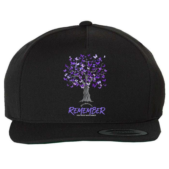 Alzheimer Awareness Tee For Men And Women Purple Butterfly Wool Snapback Cap