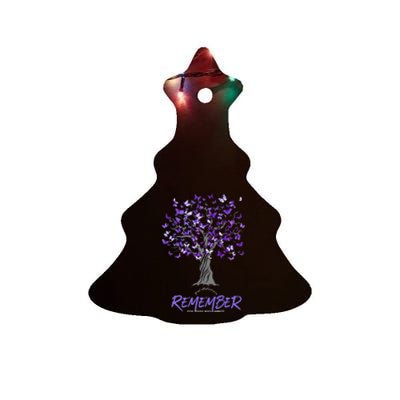 Alzheimer Awareness Tee For Men And Women Purple Butterfly Ceramic Tree Ornament