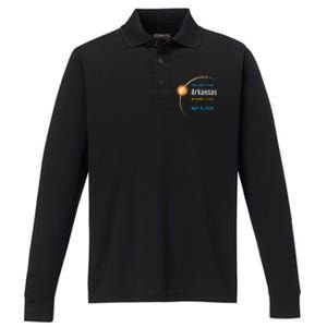 Arkansas AR Total Solar Eclipse 2024 Performance Long Sleeve Polo