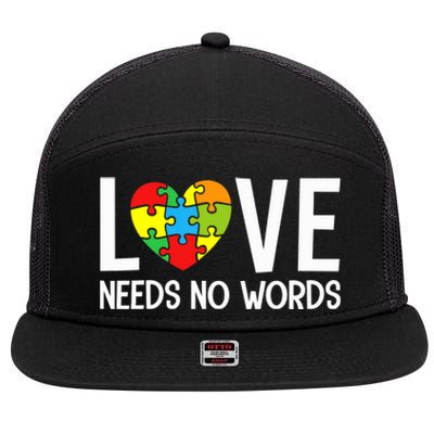 Autism Awareness Teacher Shirt Love Needs No Word Special Ed 7 Panel Mesh Trucker Snapback Hat