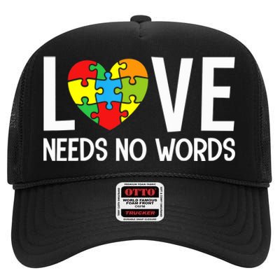 Autism Awareness Teacher Shirt Love Needs No Word Special Ed High Crown Mesh Back Trucker Hat