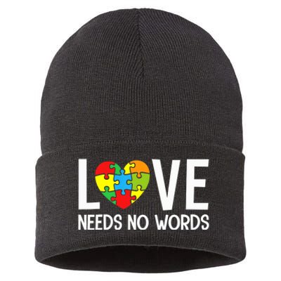 Autism Awareness Teacher Shirt Love Needs No Word Special Ed Sustainable Knit Beanie