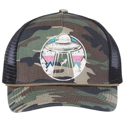 Alien Abduction Transg Pride Lgbtq Gaylien Transg Ufo Retro Rope Trucker Hat Cap