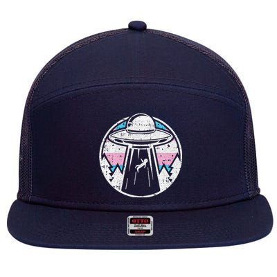 Alien Abduction Transg Pride Lgbtq Gaylien Transg Ufo 7 Panel Mesh Trucker Snapback Hat