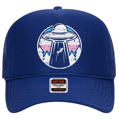 Alien Abduction Transg Pride Lgbtq Gaylien Transg Ufo High Crown Mesh Back Trucker Hat