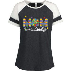 Autism Awareness Tee Mom Life For Autism Mom Enza Ladies Jersey Colorblock Tee