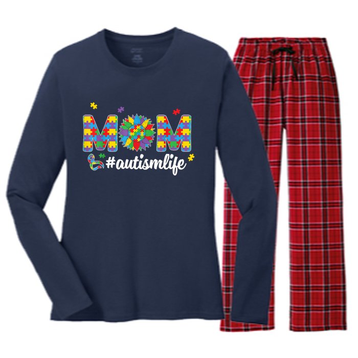 Autism Awareness Tee Mom Life For Autism Mom Women's Long Sleeve Flannel Pajama Set 