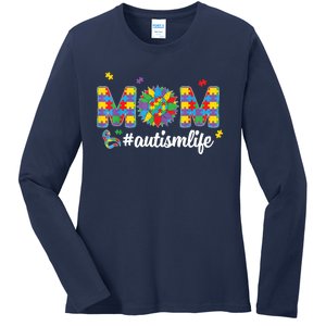 Autism Awareness Tee Mom Life For Autism Mom Ladies Long Sleeve Shirt