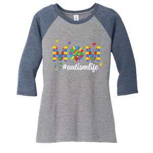 Autism Awareness Tee Mom Life For Autism Mom Women's Tri-Blend 3/4-Sleeve Raglan Shirt