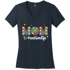 Autism Awareness Tee Mom Life For Autism Mom Women's V-Neck T-Shirt