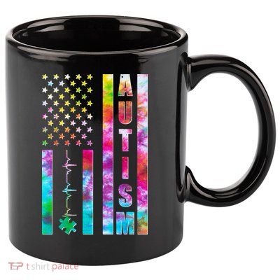 Autism Awareness Tie Dye USA American Flag 11oz C Handle Ceramic Mug
