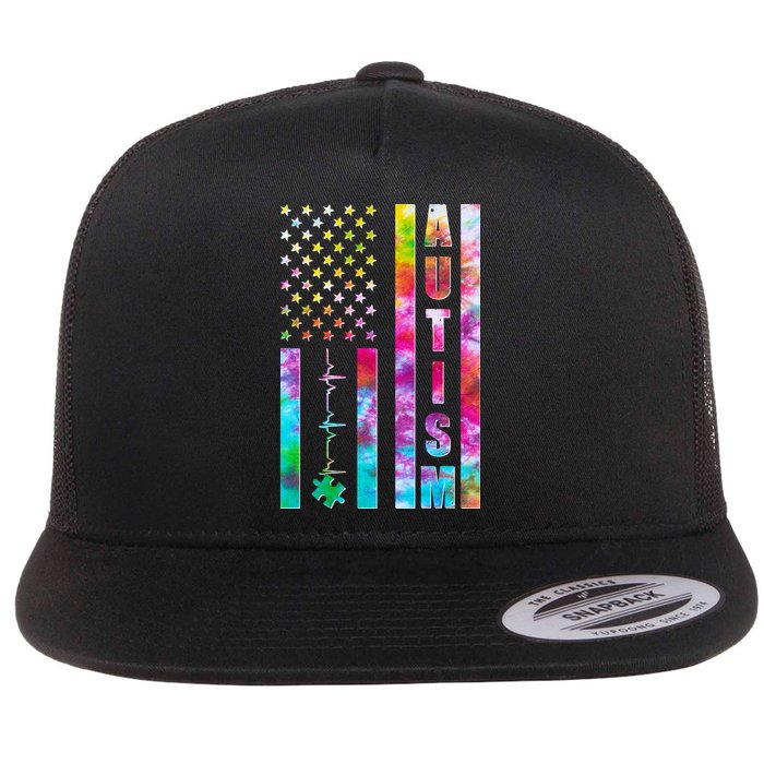 Autism Awareness Tie Dye USA American Flag Flatbill Hat