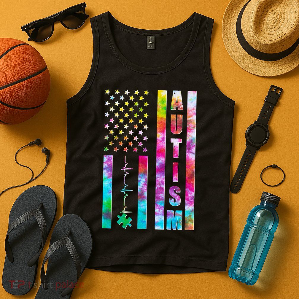 Autism Awareness Tie Dye USA American Flag Tank Top