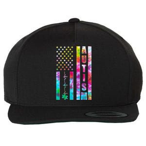 Autism Awareness Tie Dye USA American Flag Wool Snapback Cap