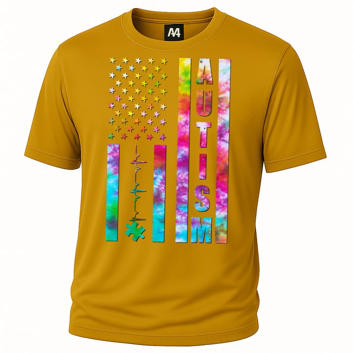 Autism Awareness Tie Dye USA American Flag Cooling Performance Crew T-Shirt