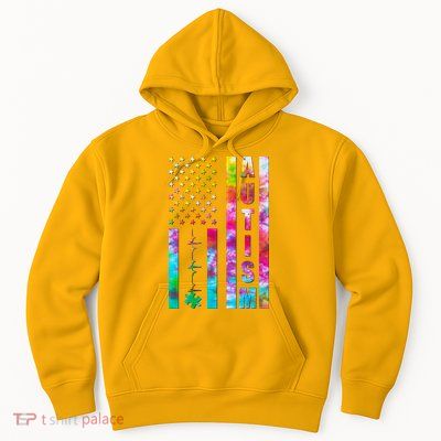 Autism Awareness Tie Dye USA American Flag Hoodie