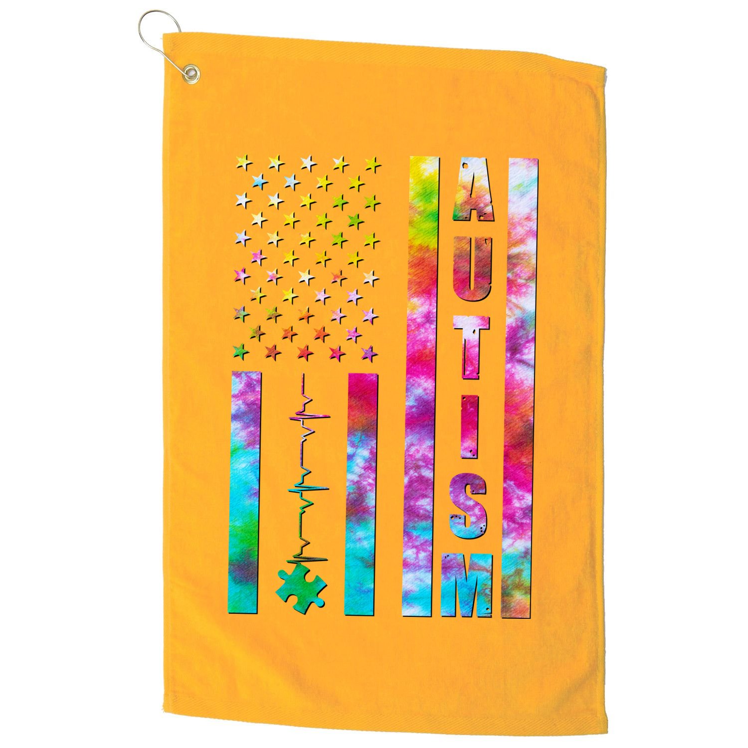 Autism Awareness Tie Dye USA American Flag Golf Towel