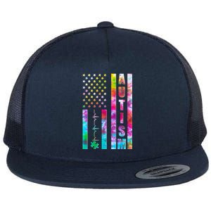 Autism Awareness Tie Dye USA American Flag Flat Bill Trucker Hat