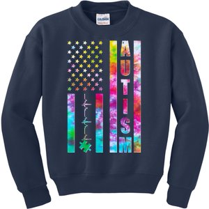 Autism Awareness Tie Dye USA American Flag Kids Sweatshirt