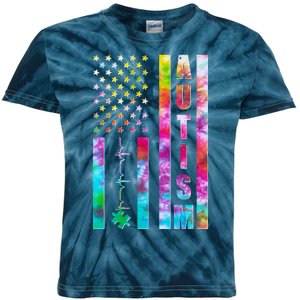 Autism Awareness Tie Dye USA American Flag Kids Tie-Dye T-Shirt