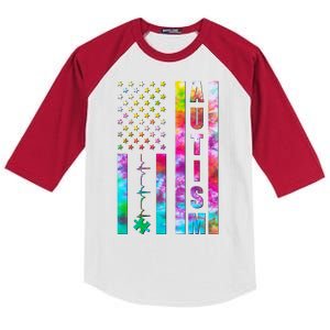 Autism Awareness Tie Dye USA American Flag Kids Colorblock Raglan Jersey