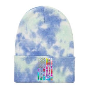 Autism Awareness Tie Dye USA American Flag Tie Dye 12in Knit Beanie