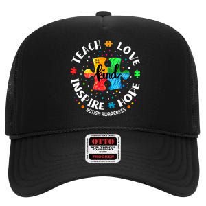 Autism Awareness Teacher Teach Hope Love Inspire High Crown Mesh Back Trucker Hat