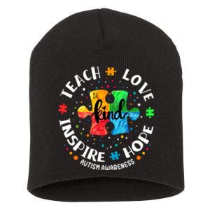 Autism Awareness Teacher Teach Hope Love Inspire Short Acrylic Beanie