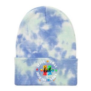 Autism Awareness Teacher Teach Hope Love Inspire Tie Dye 12in Knit Beanie