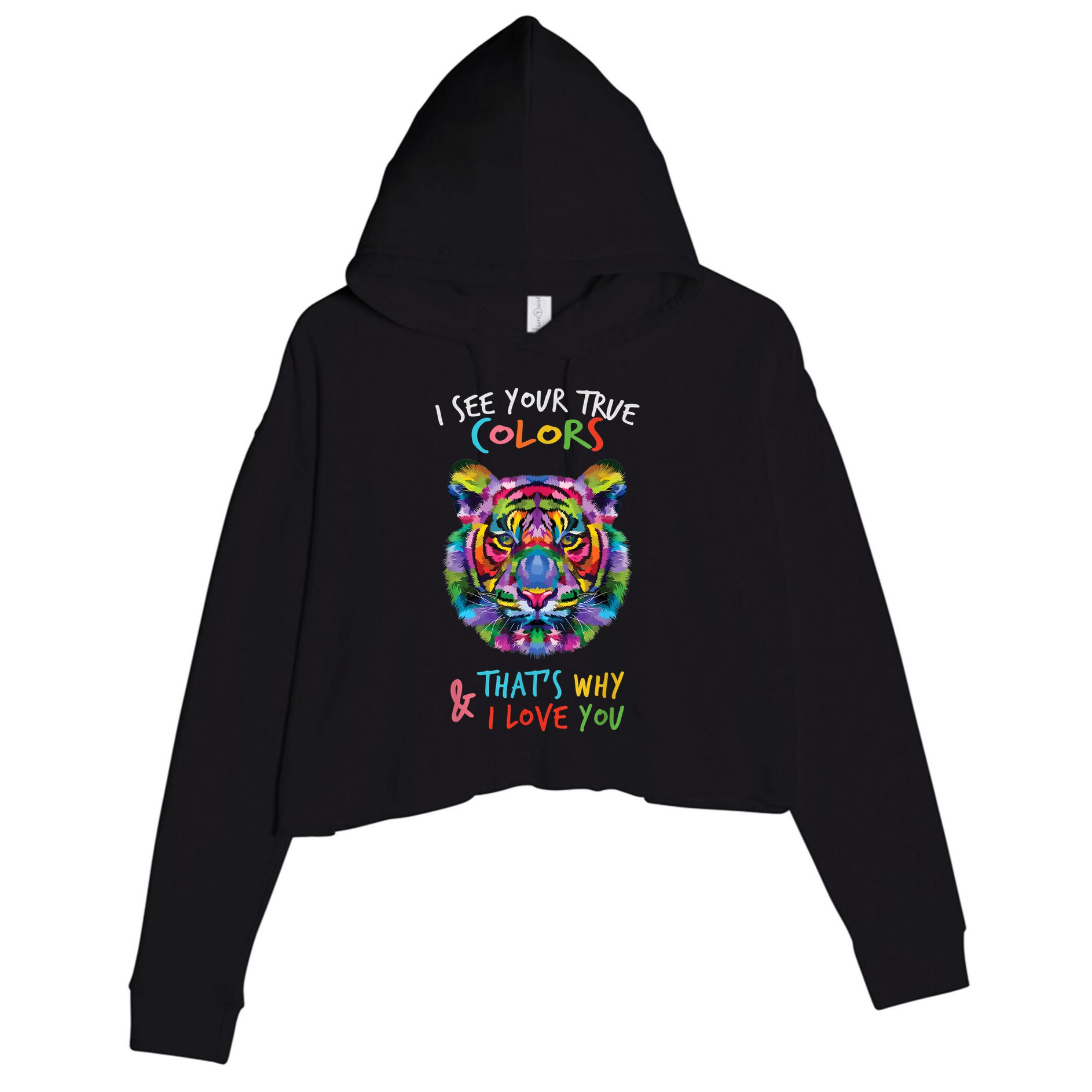Autism Awareness Tiger I See Your True Colors I Love You Crop Fleece Hoodie