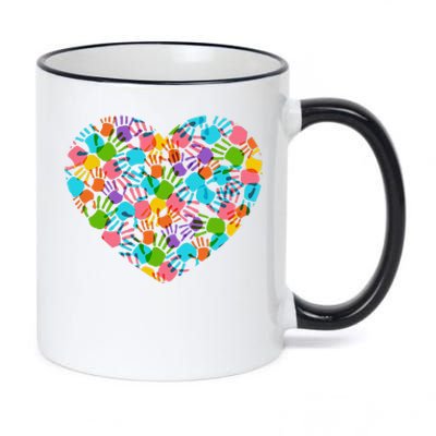 Autism Awareness Teacher Hand Print Heart Love Tee 11oz Black Color Changing Mug