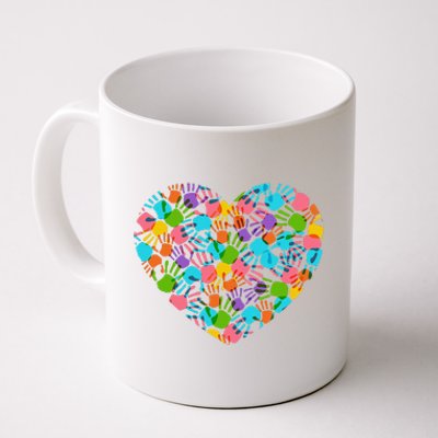 Autism Awareness Teacher Hand Print Heart Love Tee Coffee Mug