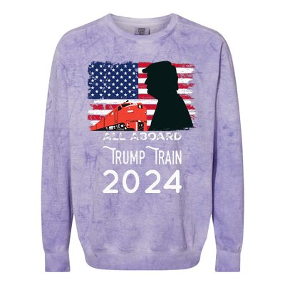 All Aboard Trump Train 2024 American Flag Colorblast Crewneck Sweatshirt