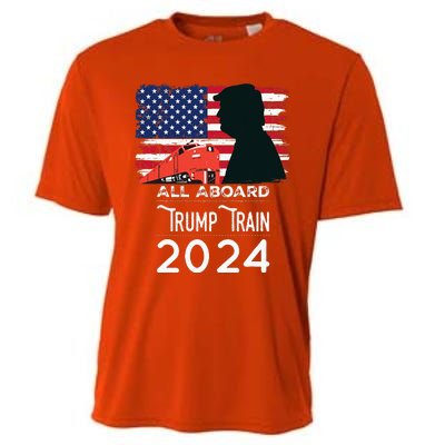 All Aboard Trump Train 2024 American Flag Cooling Performance Crew T-Shirt