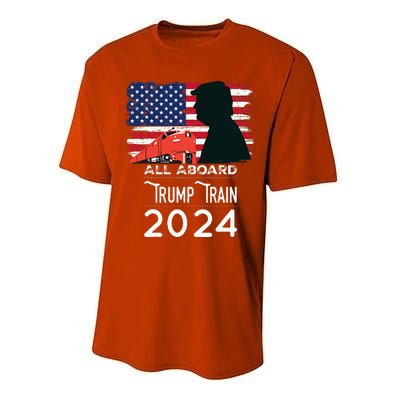 All Aboard Trump Train 2024 American Flag Performance Sprint T-Shirt