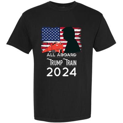 All Aboard Trump Train 2024 American Flag Garment-Dyed Heavyweight T-Shirt