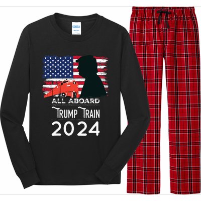 All Aboard Trump Train 2024 American Flag Long Sleeve Pajama Set