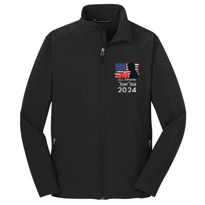 All Aboard Trump Train 2024 American Flag Core Soft Shell Jacket