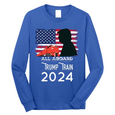 All Aboard Trump Train 2024 American Flag Long Sleeve Shirt