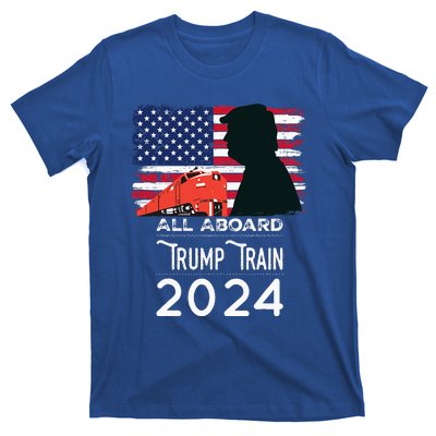 All Aboard Trump Train 2024 American Flag T-Shirt