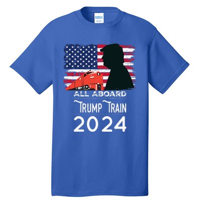 All Aboard Trump Train 2024 American Flag Tall T-Shirt