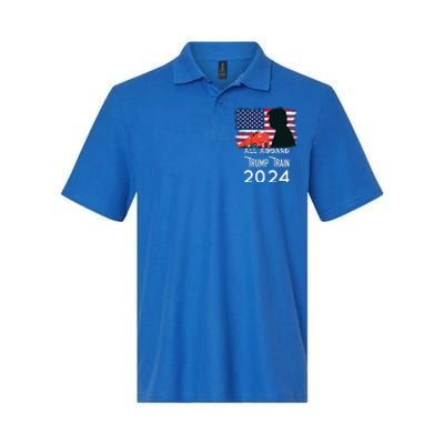 All Aboard Trump Train 2024 American Flag Softstyle Adult Sport Polo