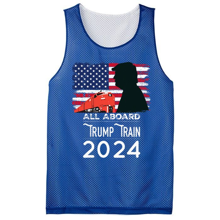 All Aboard Trump Train 2024 American Flag Mesh Reversible Basketball Jersey Tank