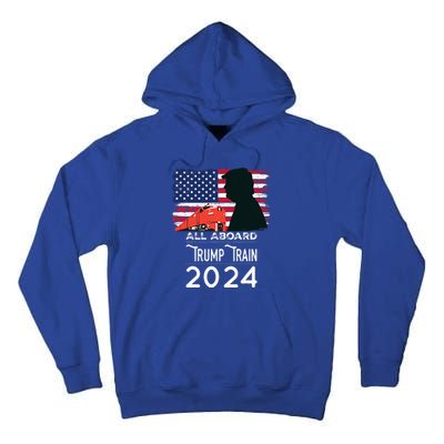 All Aboard Trump Train 2024 American Flag Tall Hoodie