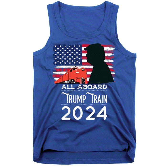 All Aboard Trump Train 2024 American Flag Tank Top