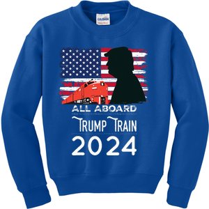 All Aboard Trump Train 2024 American Flag Kids Sweatshirt