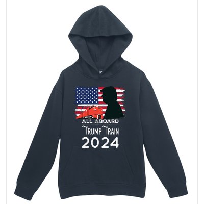 All Aboard Trump Train 2024 American Flag Urban Pullover Hoodie