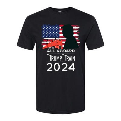 All Aboard Trump Train 2024 American Flag Softstyle® CVC T-Shirt