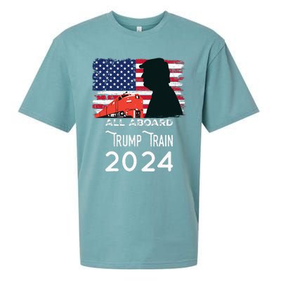 All Aboard Trump Train 2024 American Flag Sueded Cloud Jersey T-Shirt