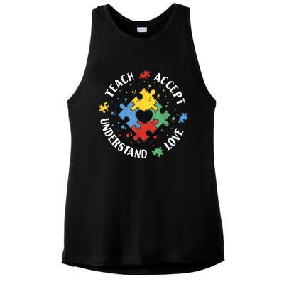 Autism Awareness Teacher Teach Accept Understand Love Ladies PosiCharge Tri-Blend Wicking Tank